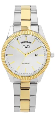 Produktbild von Q&Q Herrenuhr mit Edelstahlarmband, Datums- und Wochentagsanzeige, 5 ATM, bicolor