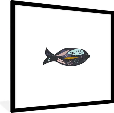 Produktbild von MuchoWow® MuchoWow® Gerahmtes Poster Pastell - Schwarz - Fisch 40x40 cm - Poster mit zchwarzem Bilderrahmen - Poster - Plakat im Rahmen