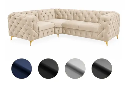 Produktbild von Ecksofa Moet L-Form beige 202x262 cm groß – Wohnlandschaft modern, gesteppt, Bonellfederkern, frei stellbar