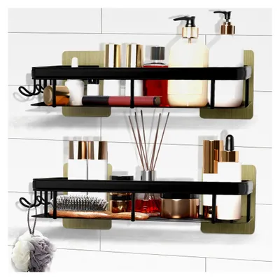 Produktbild von Duschablage ohne Bohren, 2 Stück, Badezimmer Organizer, Badregal zur Aufbewahrung und Organisation mit großer Kapazität, Duschhalterung für Shampoo im Badezimmer (Schwarz)
