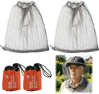 Produktbild von Insektenschutz Kopfnetz mit Hut 2 Stück, für Camping, Polyester und Baumwolle
