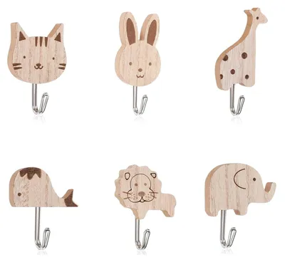 Selbstklebende Haken aus Holz, extra stark, Set mit 6 Stück