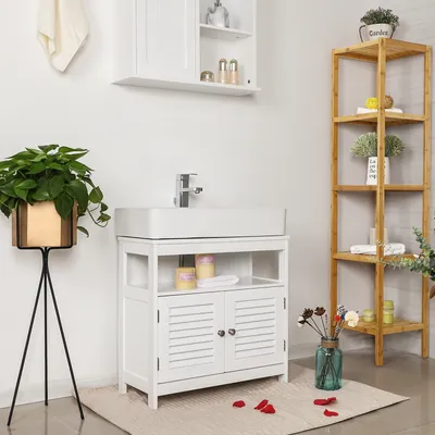 Produktbild von VASAGLE Waschtischunterschrank mit Lamellentüren, aus Holz