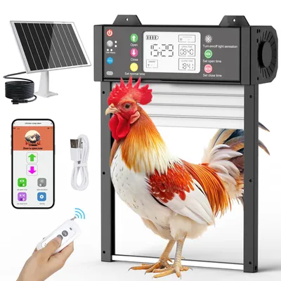Automatische Hühnerstalltür Solar, WiFi, App, Timer, 4000mAh