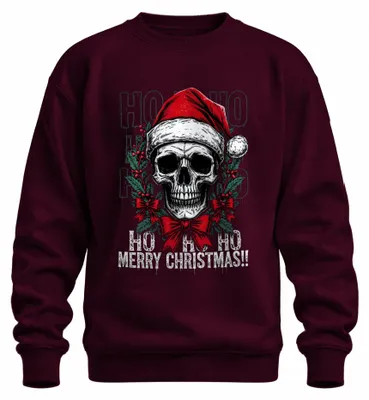 Immagine prodotto di HO HO HO MERRY CHRISTMAS Teschio ghirlanda di Natale Gotico male unisex felpa maglione, Borgogna, L