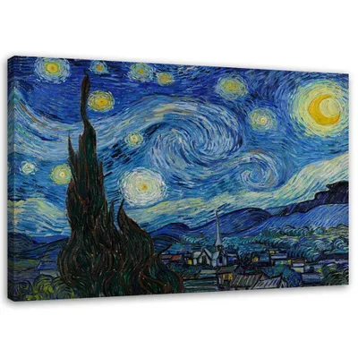 Produktbild von Leinwandbild sternennacht - v. van gogh reproduktion 60x40 cm Feeby blau wandbild bereit zum aufhängen