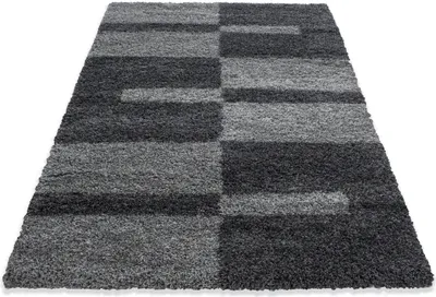 Produktbild von Teppich Wohnzimmer Hochflor Grau 160x230 Rechteck Kariertes Design aus Polypropylen