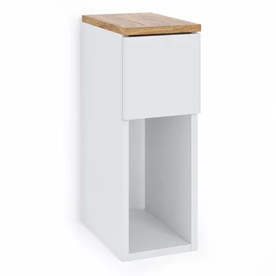 Produktbild von Nachttisch Beistelltisch - Weiß Torro Eiche - schmal 20 cm - mit Schublade und Ablage