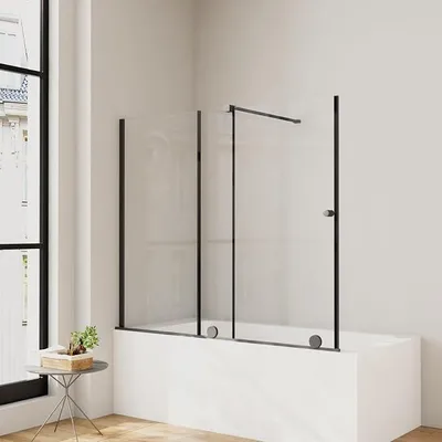 Produktbild von Duschwand für Dusche 115 x 140 cm Schwarz Duschtrennwand Duschabtrennung Schiebetüren Badewannenaufsatz mit Schiebetür 6mm ESG Glas Breite Verstellbar von 70-115cm