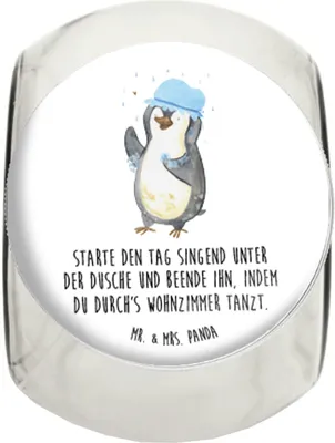 Produktbild von Mr. & Mrs. Panda keksglas Pinguin Duschen L 870ml - Weiß - Geschenk, Duschkonzert, Naschdose, Teedose, Süßigkeiten Glas, Neustart, Müsli, Singen, Bonbonglas, Vorratsglas
