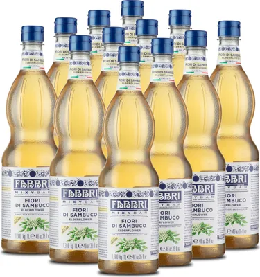 Produktbild von Food-United MIXYBAR-HOLUNDERBLÜTE-FABBRI Sirup 12x1L PET-Flasche - sciroppo di fiori di sambuco Italien - ohne Aroma- Farb- & Konservierungsmittel geeignet für Cocktails mit und ohne Alkohol & Schorlen - oder auch für Limonade Eistee Mocktails, GVO-Frei