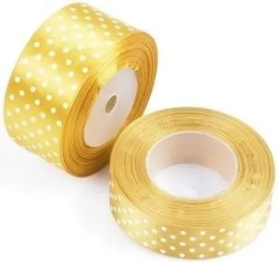 Zdjęcie produktu dla Wstążka Satynowa Do Pakowania Prezentów Ozdobna Tasiemka Złota W Kropki 12mm 22m