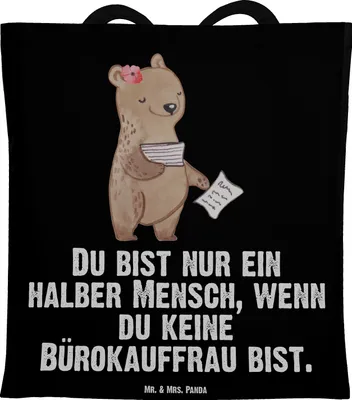 Produktbild von Mr. & Mrs. Panda Tote Bag Bürokauffrau Herz - Schwarz - Geschenk, Shopping Tasche, Spruch, Tragetasche, Stoffbeutel, Beruf, Uni, Lustig, Kauffrau für Büromanagement