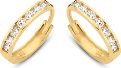 Produktbild von New Bling 9NBG-0583 Gouden Oorringen met Zirkonia Steentjes - Wit - 11x1,9mm - 14 Karaat - Goud