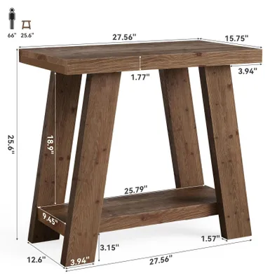 Produktbild von Massivholz Beistelltisch - Couchtisch / Nachttisch - 2-stöckige Ablage - rechteckig - für Wohn- und Schlafzimmer - schokoladenbraun
