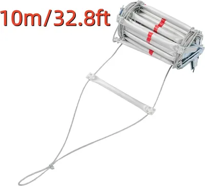 Produktbild von Seilleiter - Rettungs-/Fluchtleiter 10 m - Stahl & Aluminiumlegierung - Zum Einhängen - Tragkraft 200 kg - Sprossenbreite 30 cm - Braun