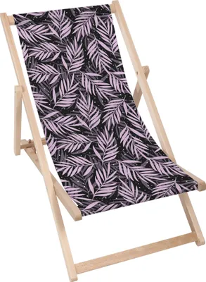Obrázok produktu pre Dreamroots Skladacie drevené lehátko, bukové drevo do 130 kg, skladacie lehátko s 3-stupňovým nastavením sklonu operadla, Palm Leaves in the Night