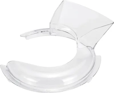 A clear plastic splash guard for a KitchenAid stand mixer.