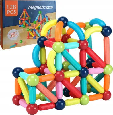Zdjęcie produktu dla Klocki Magnetyczne Rurki Dla Dzieci Duży Zestaw Edukacyjny Kreatywny 128 El