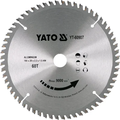 Zdjęcie produktu dla Yato YT-60907, Aluminium, 18 cm, 2 cm, Tungsten Carbide Tipped (TCT), 9000 RPM, 1 szt.