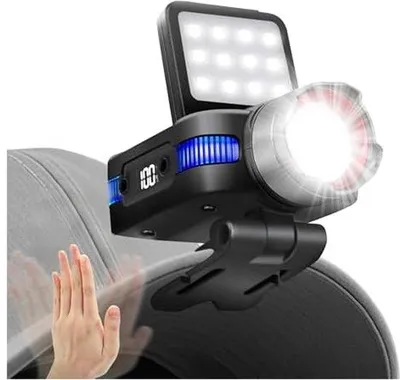 Produktbild von LED-Lampe mit Akku, Sensor und Display, sehr hell, 5 Einstellungen, 180-Grad-Zoom, wasserdicht, für Angeln, Camping und Joggen geeignet.