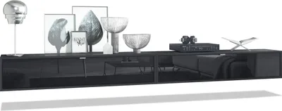 Produktbild von Vladon 2er-Set TV Board Lana 140,  Germany, Lowboards je 140 x 29 x 37 cm mit viel Stauraum, Korpus in Schwarz matt, Fronten in Schwarz Hochglanz | Große Farbauswahl