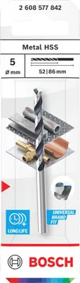 Zdjęcie produktu dla Wiertło spiralne HSS do metalu, 5 x 52 x 86 mm, trzpień CYL
