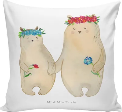 Produktbild von Mr. & Mrs. Panda zier kissen Bären mit Blumenkranz - Weiß - Geschenk, Sofa, Familie, 40x40, Family, Deko, Bär, kuschelkissen, für, Töchter, Muttertag, bedruckt