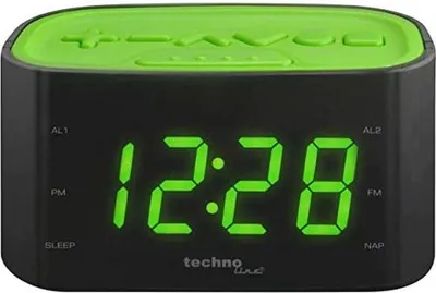 Zdjęcie produktu dla Radio LED, zielone, 12/24 godz., AM/FM, 2 budziki