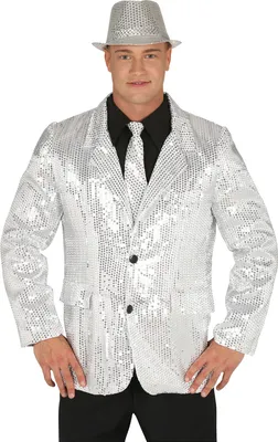 Produktbild von Pailletten Disco Jackett 70s Style Weihnachten Neujahr Schimmernd Silber Glanz Glamour Party Retro Festival Kostüm Mode Outfit Stil, Größe: 52 - 54 (L) Farbe: Silber