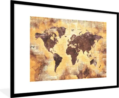 Produktbild von MuchoWow® MuchoWow® Gerahmtes Poster Weltkarte - Glitter - Gold 90x60 cm - Poster mit zchwarzem Bilderrahmen - Wanddekoration - Fotos