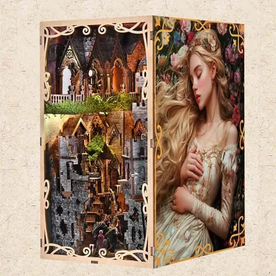 Obrázek produktu pro Habarri | DIY Book Nook - The Castle of the Dragon - Puzzle 3D - Stavebnice miniaturního domečku s nábytkem a LED světlem - Stavebnice koutku pro knihy