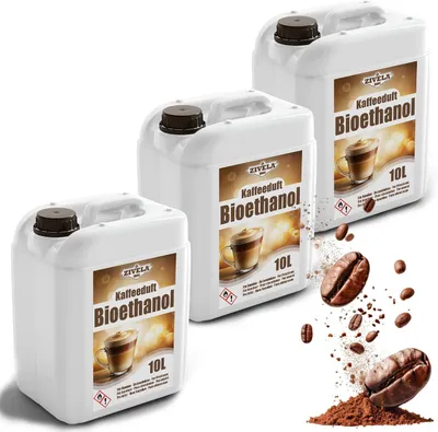 Produktbild von Bioethanol 96,6% 30L | Alkohol Kaffeeduft 96,6% 3x10L | Bioethanol für Kamin, Tischkamin, Bioethanol Kamin | Bioethanol Kaffeeduft | Saubere Verbrennung, ohne Rauch, lebendige und stabile Flamme