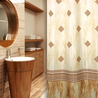 Obrázek produktu pro Textilní sprchový závěs koloniální béžovo-hnědý 180x180 cm včetně kroužků na sprchový závěs