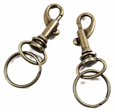 Produktbild von Vintageparts Karabinerhaken mit Drehkupplung und Schlüsselring, antik bronzefarben, 2 Stück