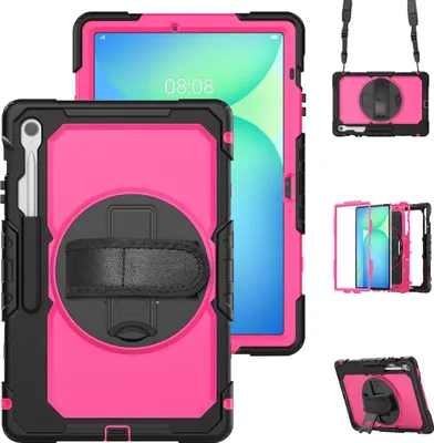 Produktbild von Wheel Hybrid Hülle für Samsung Galaxy Tab S10 FE Plus mit Halter & Gurt Pink