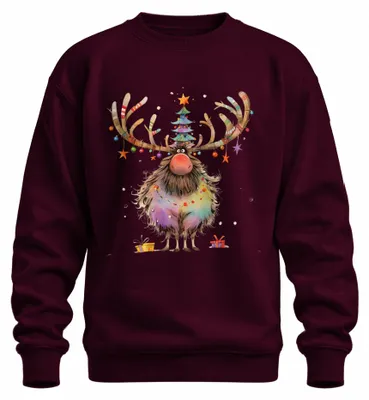 Productafbeelding van Grappig kersttrui met een rendiergewei en kerstverlichting, uni, bordeauxrood, maat M