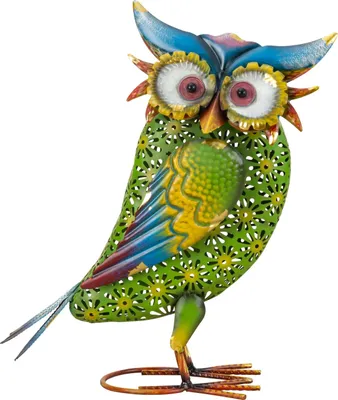Produktbild von Moderne Gartenfigur Gartenskulptur Eule aus Metall mehrfarbig Höhe 35 cm Breite 28 cm