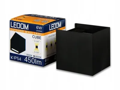 Obrázok produktu pre LEDOM Vonkajšie nástenné svetlo CUBE LED 2x3W (6W) 3000K Teplá biela 450lm IP54 Vodotesné bodové svetlo hore dole Cube Lamp Vonkajšie a vnútorné čierne