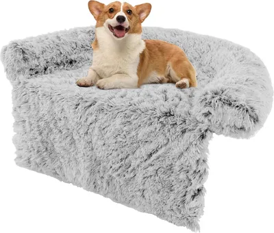 Produktbild von COSTWAY Hundebett Plüsch, Hundedecke Sofa, Sofaschutz Hund, Hundekissen mit waschbarem Bezug, Plüschbett für kleine und mittelgroße Hunde, 101 x 89 x 16 cm, Grau