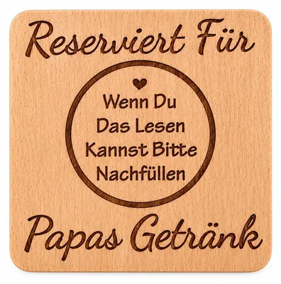 Buchenholz-Untersetzer mit Gravur für Papa, 10x10 cm