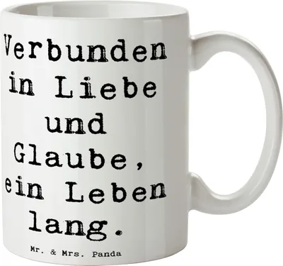 Produktbild von Mr. & Mrs. Panda Kaffeetasse Spruch Kirchliche Trauung Liebe Glaube - Weiß - Geschenk, Trauspruch, haferl, Kaffeebecher, Hingabe, Heiraten, Hochzeit, Heirat, Tasse, Braut