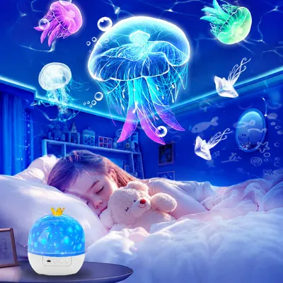 Produktbild von Sternenhimmel Projektor mit 21 Motiven, 360° drehbar, Nachtlicht für Kinderzimmer, Deckenprojektor, Weiß, KI-generiertes Bild