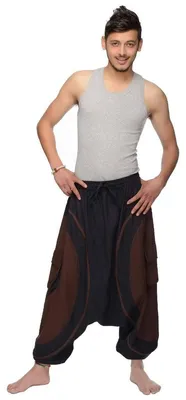 Immagine prodotto di Pantaloni harem, pantaloni a palazzo, pantaloni "Aladino", pantaloni ampi, pantaloni da yoga, pantaloni "Goa", pantaloni "sarouel", pantaloni larghi, pantaloni "Aladino", pantaloni da tempo libero, modello da uomo: marrone, taglia L/XL, colore: marrone, taglia: L/XL