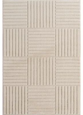 Immagine prodotto di Tappeto a pelo corto in stile bohémien scandinavo, color crema, per soggiorno, forma rettangolare, dimensioni 140x200 cm