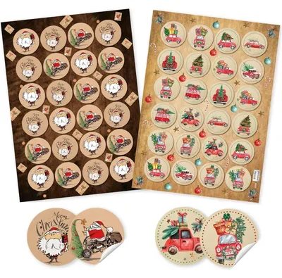 Produktbild von 2 x 24 Weihnachtssticker amerikanischer Stil - Weihnachtsdeko Ø 4 cm