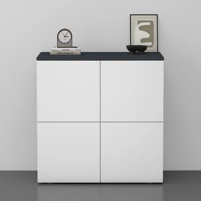 Image de doporro Buffet Commode 76cm Meuble de Rangement Gris Noir Mat et Blanc Mat Placard Salon Salle à Manger 4 Portes Schrank04
