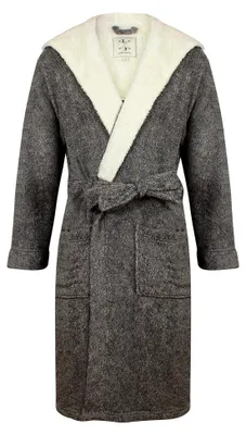 Produktbild von Morgenmantel aus weichem Fleece mit Kapuze in Grau Meliert - Herren