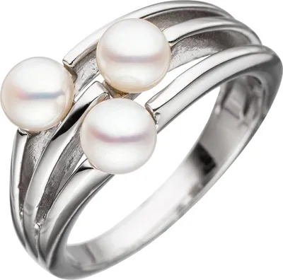 Produktbild von Gr. 56 Damen Ring 925 Sterling Silber rhodiniert 3 Süßwasser-Perlen Perlenring