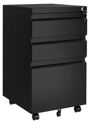 Image de Armoire sur roulettes avec 3 tiroirs, verrouillable, de couleur noire, dimensions : 37 x 44 x 60 cm